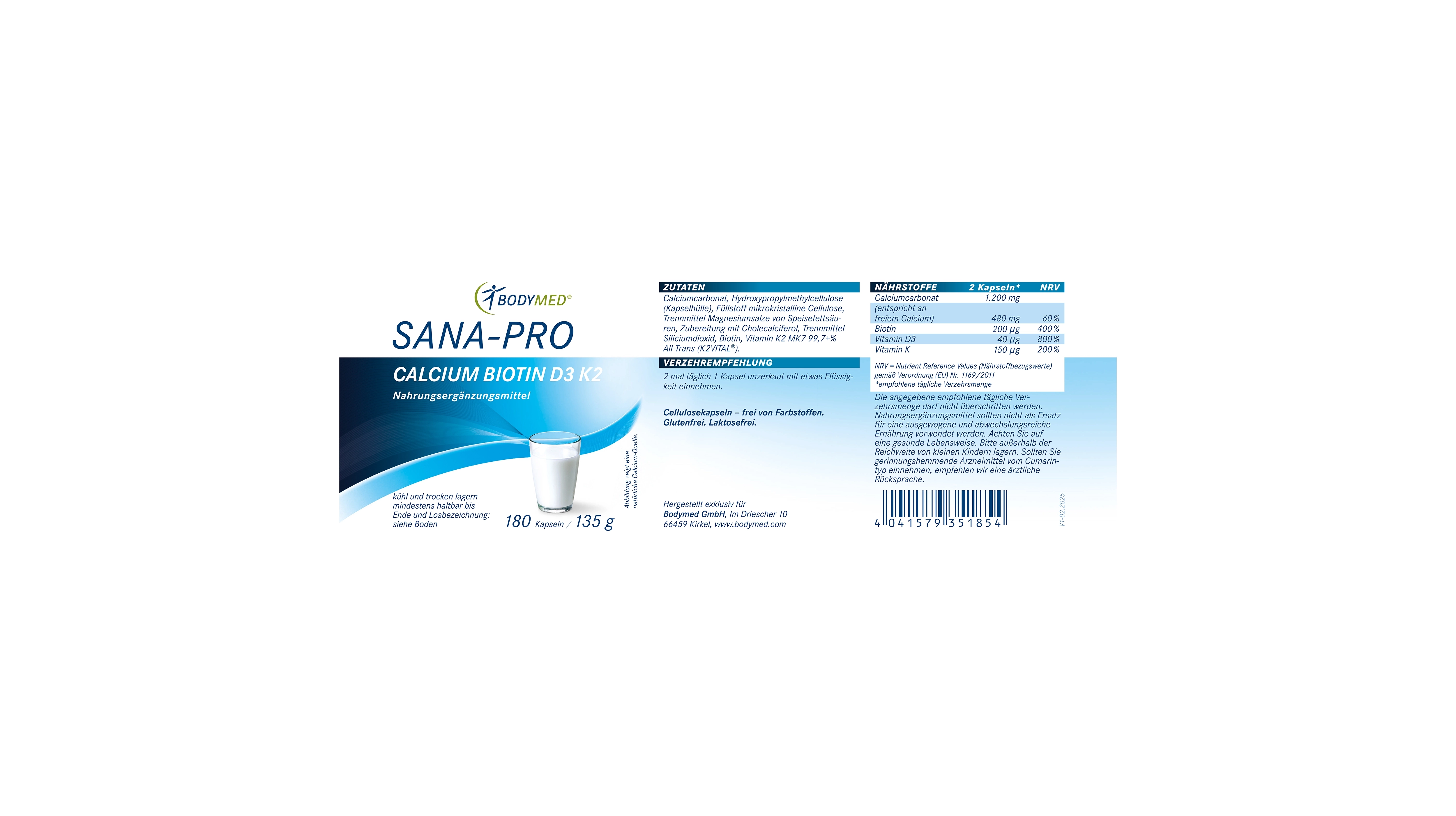 Sana-Pro Calcium Biotin D3 K2 180 Kapseln