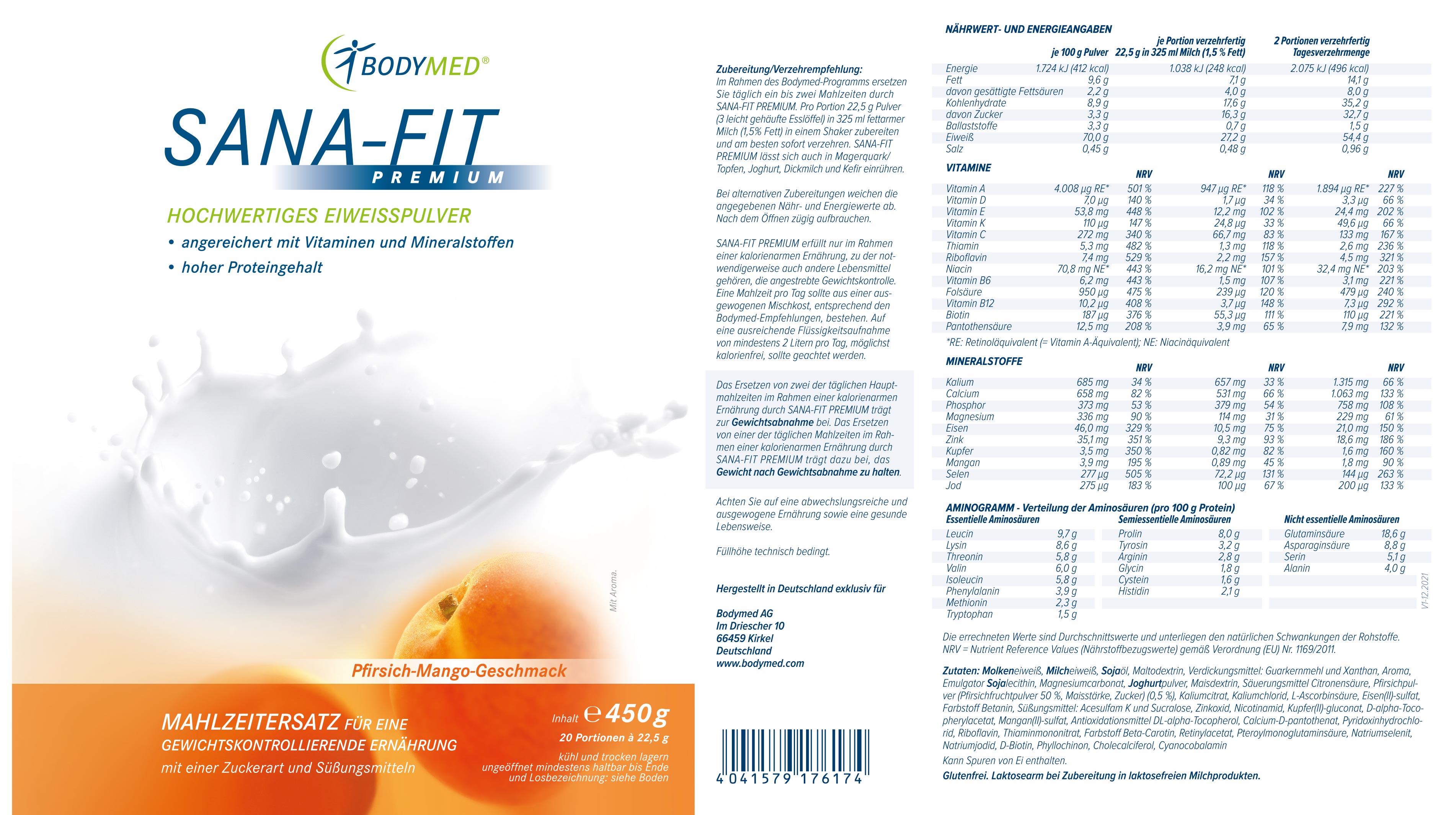 Sana-Fit Pfirsich-Mango 450 g