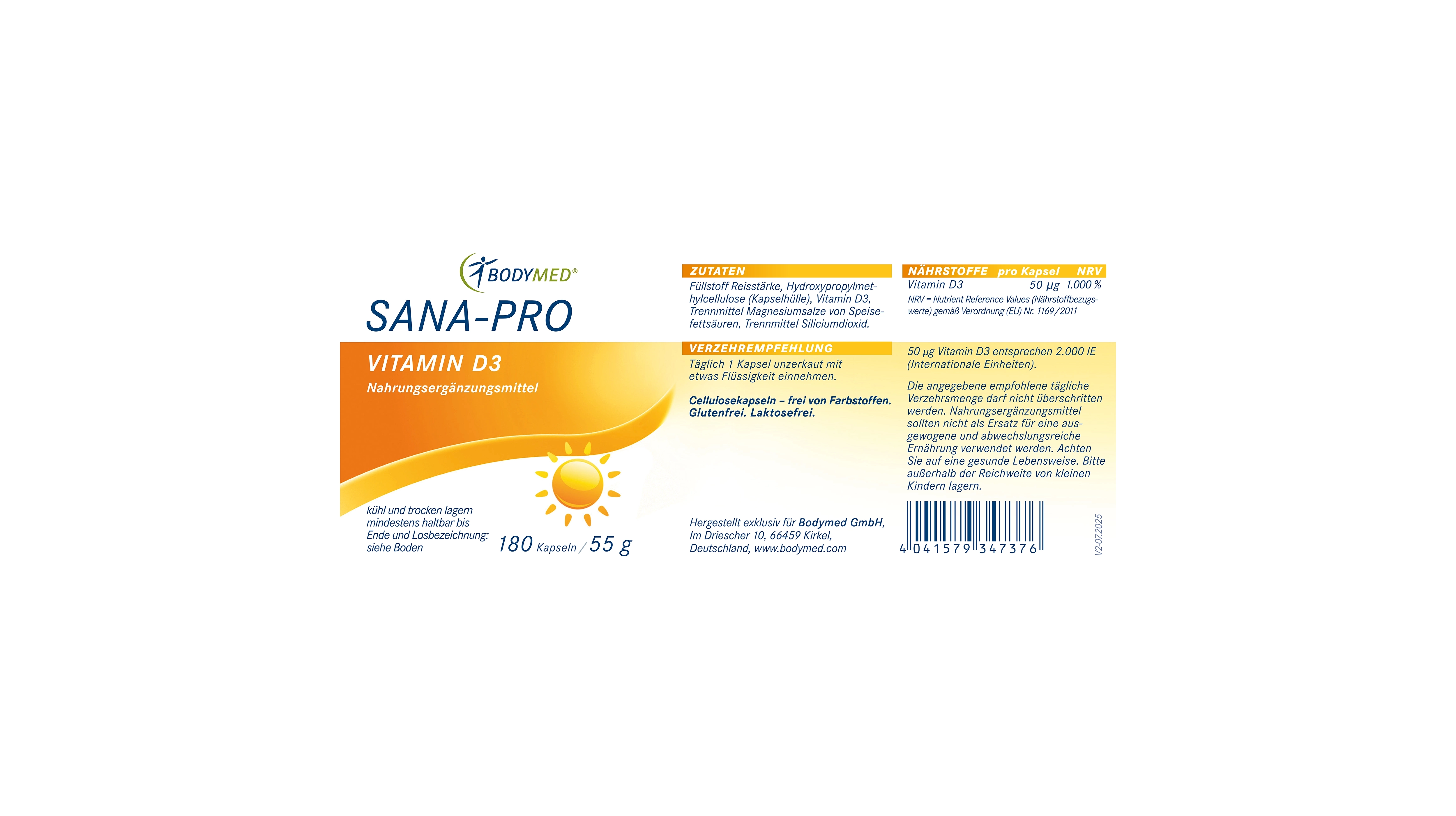 Sana-Pro Vitamin D3 180 Kapseln