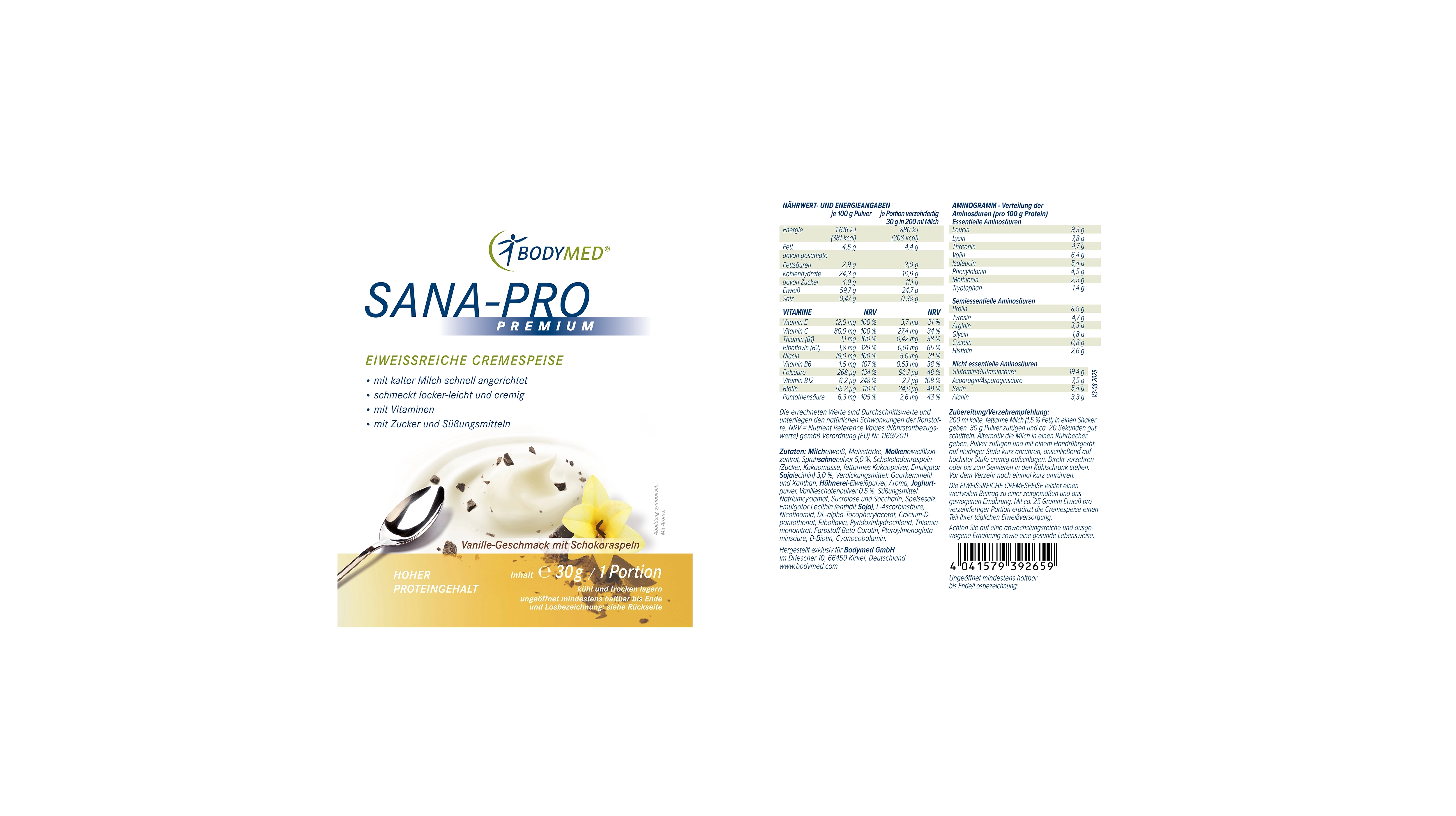 Sana-Pro Creme Vanille mit Schokoraspeln