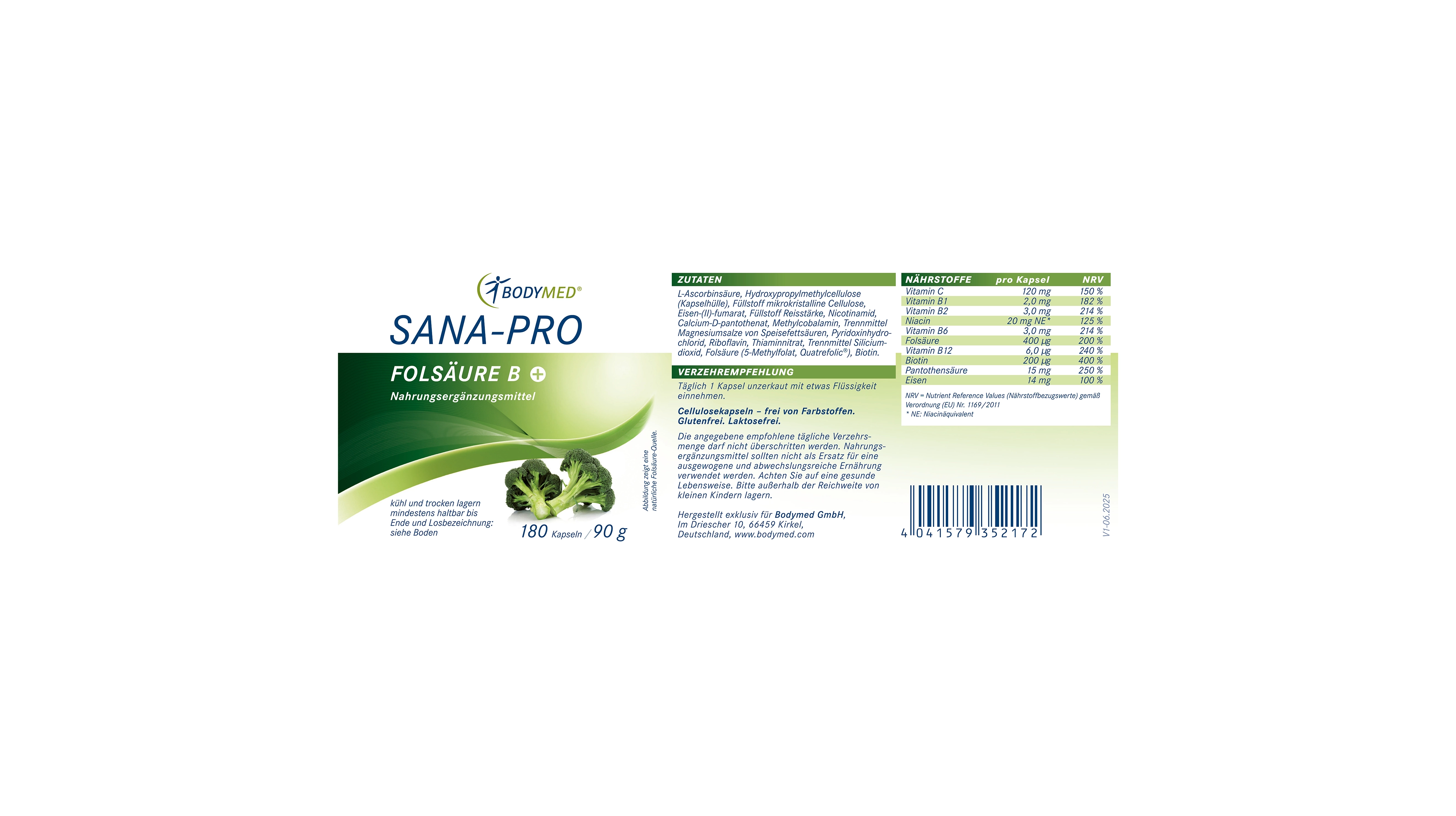 Sana-Pro Folsäure B+ 180 Kapseln